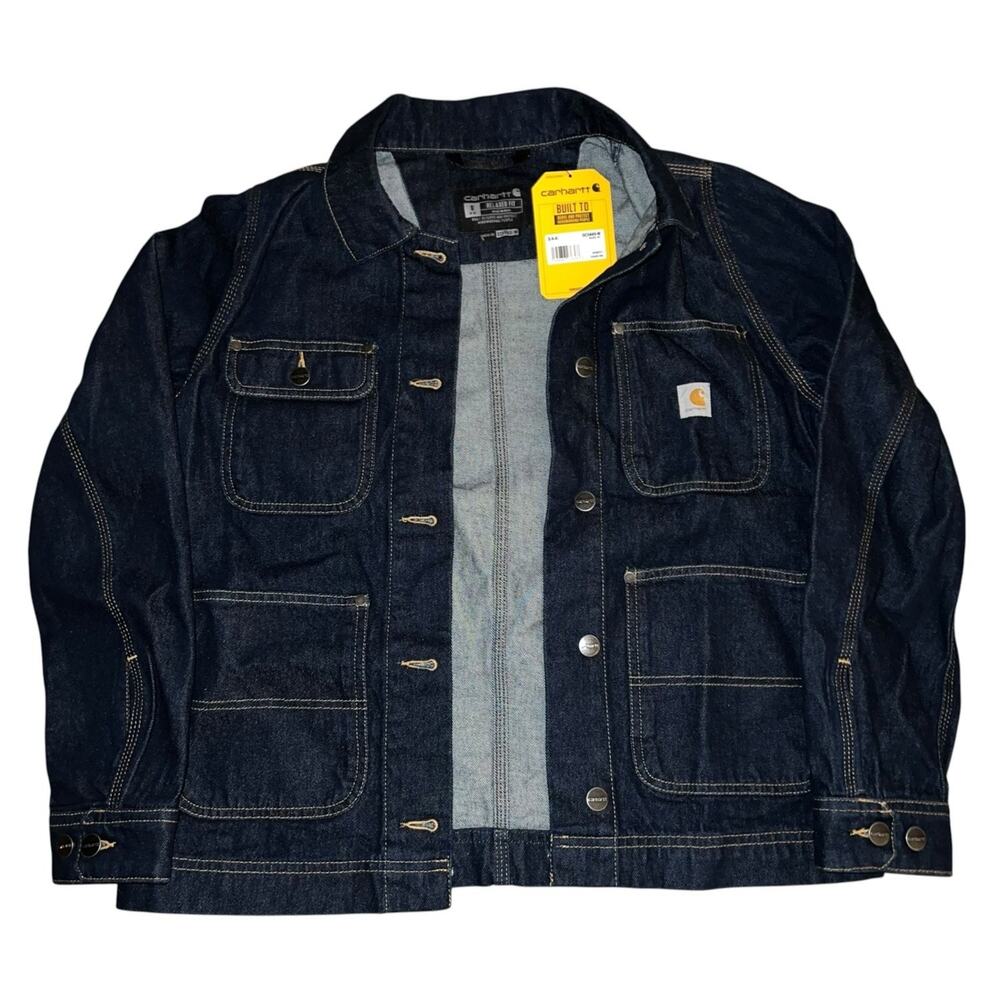Carhartt Relaxed Fit Denim Chore Coat Jacket Womens S Dark Blue NWT 105449